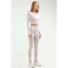 Speedlife  Taş Slim Fit Düz O Yaka Yüksek Bel Kadın Toparlayıcı Seamless Crop Tayt Takım - SSB0010