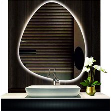 Dnr-Mirror 70 cm Çapında LED Işıklı Kumlamalı Asimetrik Banyo Aynası Dekoratif Makyaj Aynası Ledli Dikey Ayna