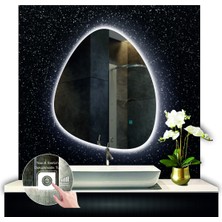 Dnr-Mirror 80 cm Çapında Dokunmatik Ledli Kumlamalı Asimetrik Banyo Aynası Dekoratif Makyaj Aynası Ledli Dikey