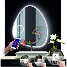 Dnr-Mirror 80 cm Çapında LED Işıklı Asimetrik Banyo Aynası Dekoratif Makyaj Aynası Ledli Yatay Konsol Aynası