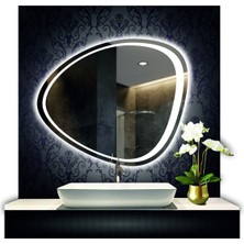 Dnr-Mirror 70 cm Çapında Dokunmatik Ledli Asimetrik Banyo Aynası Dekoratif Makyaj Aynası Ledli Yatay Ayna