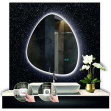 Dnr-Mirror 80 cm Çapındabuğu Çözücülü Dokunmatik Ledli Makyaj Aynalı Kumlamalı Asimetrik Banyo Aynası