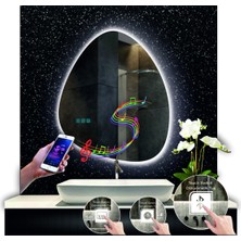 Dnr-Mirror 80 cm Çapında Bluetoothlu Buğu Çözücülü Dokunmatik Ledli Makyaj Aynalı Asimetrik Banyo Aynası