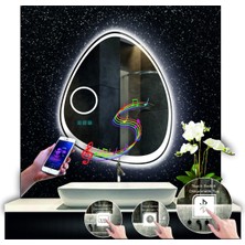 Dnr-Mirror 70 cm Çapında Bluetoothlu Buğu Çözücülü Dokunmatik Ledli Makyaj Aynalı Asimetrik Banyo Aynası
