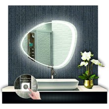 Dnr-Mirror 80 cm Çapında Dokunmatik Ledli Kumlamalı Makyaj Aynalı Asimetrik Banyo Aynası Dekoratif Ledli