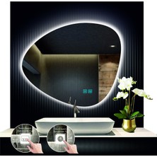 Dnr-Mirror 70 cm Çapında Buğu Çözücülü Dokunmatik Ledli Makyaj Aynalı Kumlamalı Asimetrik Banyo Aynası