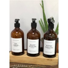 Lalezen 3lü Ahşap Standlı Sıvı Sabun Bulaşık Deterjanı Mutfak Temizleyici Amber Renk 500 ml