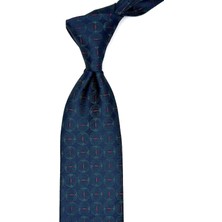 La Pescara Lacivert - Yeşil Motif Desen Mendilli Klasik Kravat KK11605
