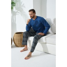 Kly Erkek Uzun Kol Midi Yaka Indigo Pijama Takımı 9C2T4N5