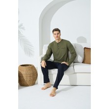 Kly Erkek Uzun Kol Midi Yaka Oliv Pijama Takımı 9C2T1N0