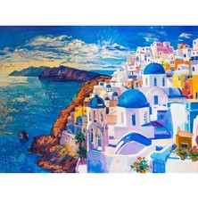 WebStyle Yunanistan Evleri Sayılarla Tablo 40 x 50 cm Kanvasa Gerili