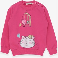 Breeze Kız Çocuk Sweatshirt Simli Kedicik Baskılı 1.5-5 Yaş, Pembe