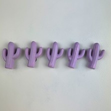 Oasis Decoration El Yapımı Beton Buzdolabı Magneti - Lila Kaktüs 5'li Set