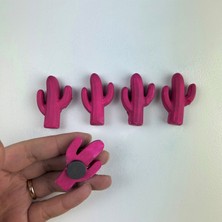 Oasis Decoration El Yapımı Beton Buzdolabı Magneti - Fuşya Kaktüs 5'li Set