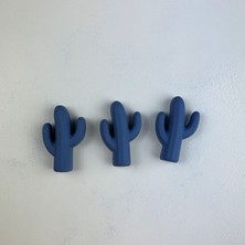 Oasis Decoration El Yapımı Beton Buzdolabı Magneti - Gri Mavi Kaktüs 3'lü Set