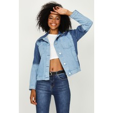 Select Moda Kadın Renk Bloklu Denim Ceket