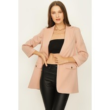 Select Moda Kadın Kruvaze Yaka Gold Düğme Detaylı Blazer Ceket