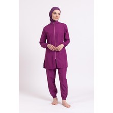 Pemilo Kadın 23203 Büzgülü Paraşüt Tam Tesettür Mayo Mürdüm