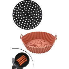 Buffer Buffer® Siyah Silikon Fırın ve Airfryer Yuvarlak Model Pişirme Matı 23 cm ve  Silikon Fırın ve Airfryer Yuvarlak Tabak Model Vizon Pişirme Matı 20 cm