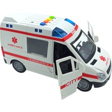 PopŞeker PopŞeker Ambulans Sesli Işıklı Kapıları Açılan 21CM. Sürtmeli Oyuncak Ambulans