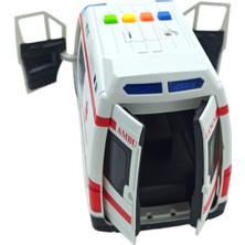 PopŞeker PopŞeker Ambulans Sesli Işıklı Kapıları Açılan 21CM. Sürtmeli Oyuncak Ambulans