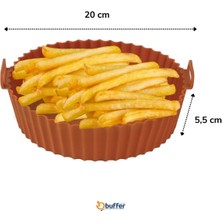 Buffer Buffer® 50 Adet Tek Kullanımlık Pişirme Kağıdı Deliksiz Düz Kare Model ve Yıkanılabilir Silikon Fırın ve Airfryer Kare Model Vizon Pişirme Matı 20CM