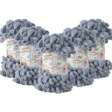 Alize 5 Adet Puffy El Örgü Ipi Battaniye Panduf Atkı Hırka Paspas 428 - Orta Gri