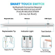 MTK Moveteck Apple Ipad Air 4 ve 5.nesil Eğime Duyarlı Palm Rejection Magnetik Şarj Olabilen Avuç Içi Red Özellikli Kalem