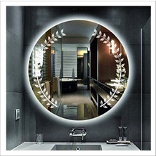 80 cm Beyaz Ledli Tasarım Kumlamalı Banyo Aynası Makyaj Aynası Işıklı Ayna