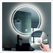 Global Led Mirror 90 cm Beyaz Ledli Tasarım Kumlamalı Dokunmatik Tuşlu Banyo Aynası Makyaj Aynası Işıklı Ayna