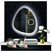 80 cm Çapındabuğu Çözücülü Dokunmatik Ledli Makyaj Aynalı Kumlamalı Asimetrik Banyo Aynası