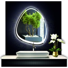 80 cm Çapında LED Işıklı Kumlamalı Asimetrik Banyo Aynası Dekoratif Makyaj Aynası Ledli Dikey Ayna