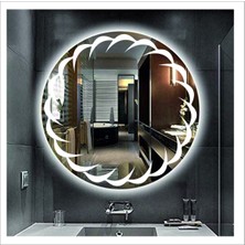 90 cm Beyaz Ledli Tasarım Kumlamalı Banyo Aynası Makyaj Aynası Işıklı Ayna