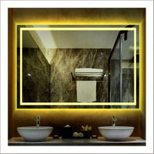 70X90 cm Günışığı Ledli Tasarım Kumlamalı Banyo Aynası Makyaj Aynası Işıklı Ayna