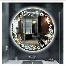 60 cm Beyaz Ledli Tasarım Kumlamalı Banyo Aynası Makyaj Aynası Işıklı Ayna