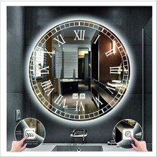 60 cm Beyaz Ledli Tasarım Kumlamalı Dokunmatik Tuşlu Buğu Önleyicili Banyo Aynası Makyaj Aynası