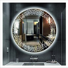 55 cm Beyaz Ledli Tasarım Kumlamalı Banyo Aynası Makyaj Aynası Işıklı Ayna