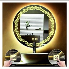 55 cm Günışığı Ledli Tasarım Kumlamalı Dokunmatik Tuşlu Buğu Önleyicili Banyo Aynası Makyaj Aynası