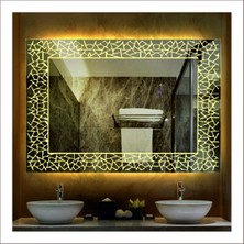 75X105 cm Günışığı Ledli Tasarım Kumlamalı Banyo Aynası Makyaj Aynası Işıklı Ayna