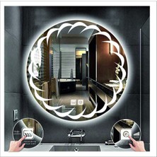 50 cm Beyaz Ledli Tasarım Kumlamalı Dokunmatik Tuşlu Buğu Önleyicili Banyo Aynası Makyaj Aynası