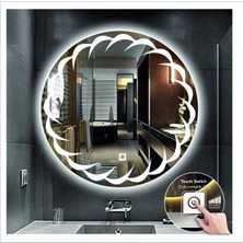 80 cm Beyaz Ledli Tasarım Kumlamalı Dokunmatik Tuşlu Banyo Aynası Makyaj Aynası Işıklı Ayna