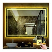 70X100 cm Günışığı Ledli Tasarım Kumlamalı Dokunmatik Tuşlu Banyo Aynası Makyaj Aynası Işıklı Ayna