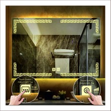 70X90 cm Günışığı Ledli Tasarım Kumlamalı Dokunmatik Tuşlu Buğu Önleyicili Banyo Aynası