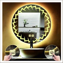 70 cm Günışığı Ledli Tasarım Kumlamalı Dokunmatik Tuşlu Buğu Önleyicili Banyo Aynası Makyaj Aynası