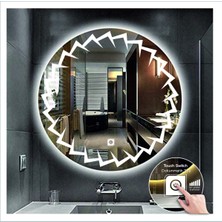 50 cm Beyaz Ledli Tasarım Kumlamalı Dokunmatik Tuşlu Banyo Aynası Makyaj Aynası Işıklı Ayna