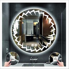 80 cm Beyaz Ledli Tasarım Kumlamalı Dokunmatik Tuşlu Buğu Önleyicili Banyo Aynası Makyaj Aynası