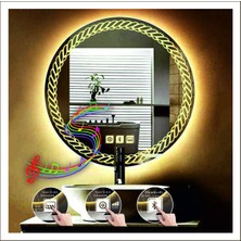 55 cm Günışığı Ledli Tasarım Kumlamalı Dokunmatik Bluetoothlu Buğu Önleyicili Makyaj Banyo Aynası