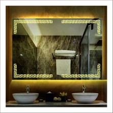 80X120 cm Günışığı Ledli Tasarım Kumlamalı Banyo Aynası Makyaj Aynası Işıklı Ayna