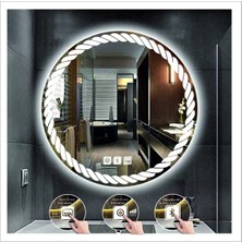 70 cm Beyaz Ledli Tasarım Kumlamalı Dokunmatik Bluetoothlu Buğu Önleyicili Banyo Aynası Makyaj Ayna
