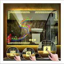 65X90 cm Günışığı Ledli Tasarım Kumlamalı Dokunmatik Bluetoothlu Buğu Önleyicili Makyaj Banyo Aynası